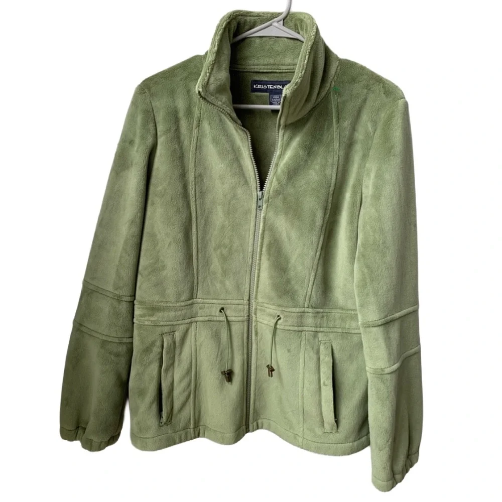 KRISTEN BLAKE Women’s Apple Green Velour Full Zipper Front Closure Jacket